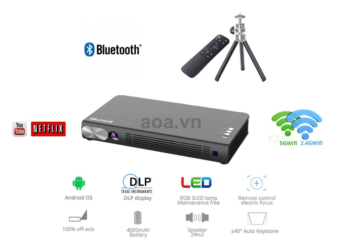 Máy chiếu Mini Byintek P12 Tích hợp pin , FHD - Ánh Phát